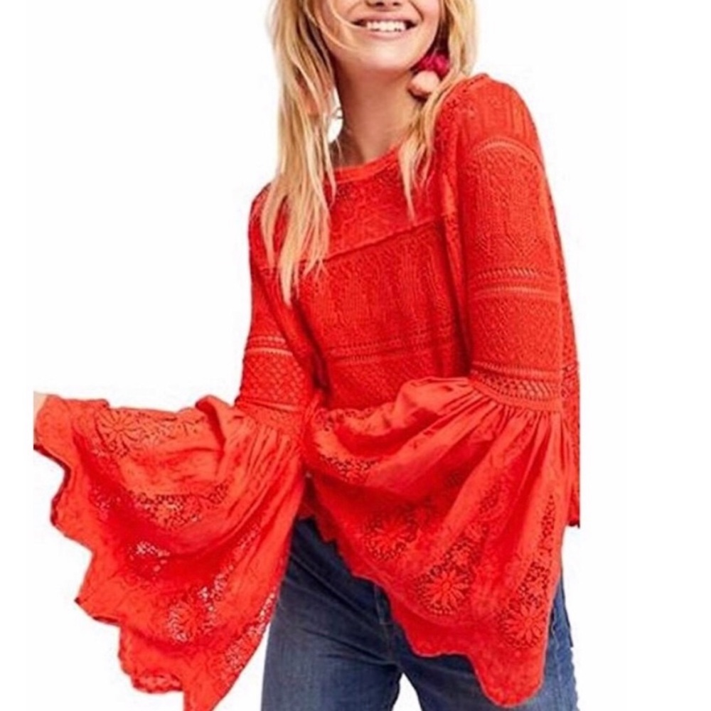Free people lace bohemian bell sleeve top